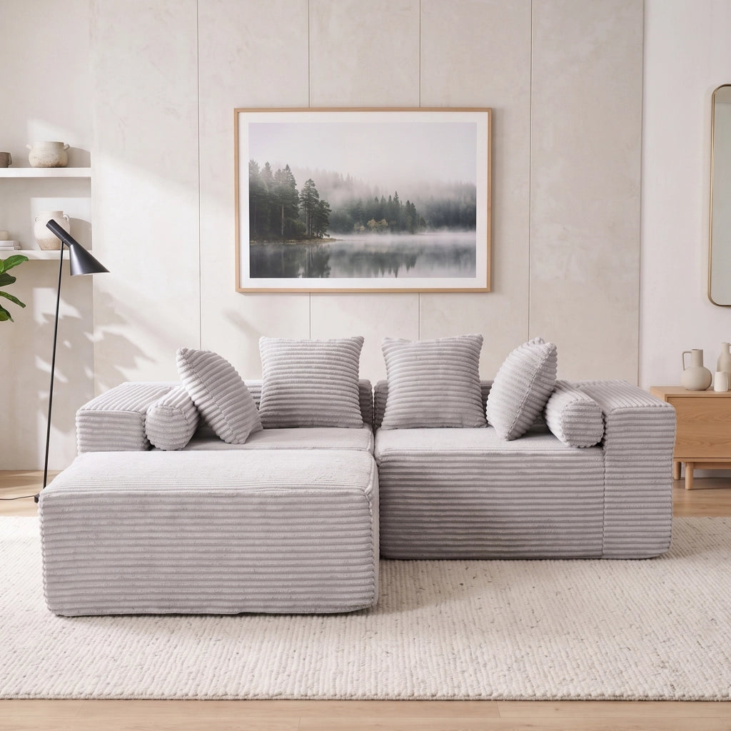 Divano modulare con chaise longue - componibile e senza braccioli - grigio in schiuma e molle