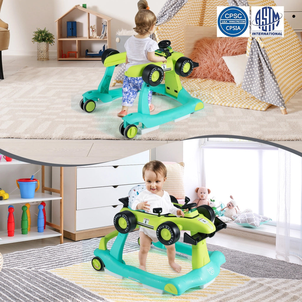 Primi passi 4 in 1 per neonati con altezza e velocit¨¤ regolabili, Primi passi a spinta con carillon con luci Verde