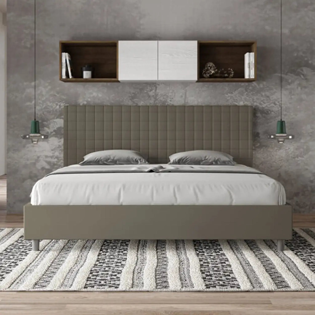 Letto con rete imbottito 180x200 similpelle cappuccino Sunny