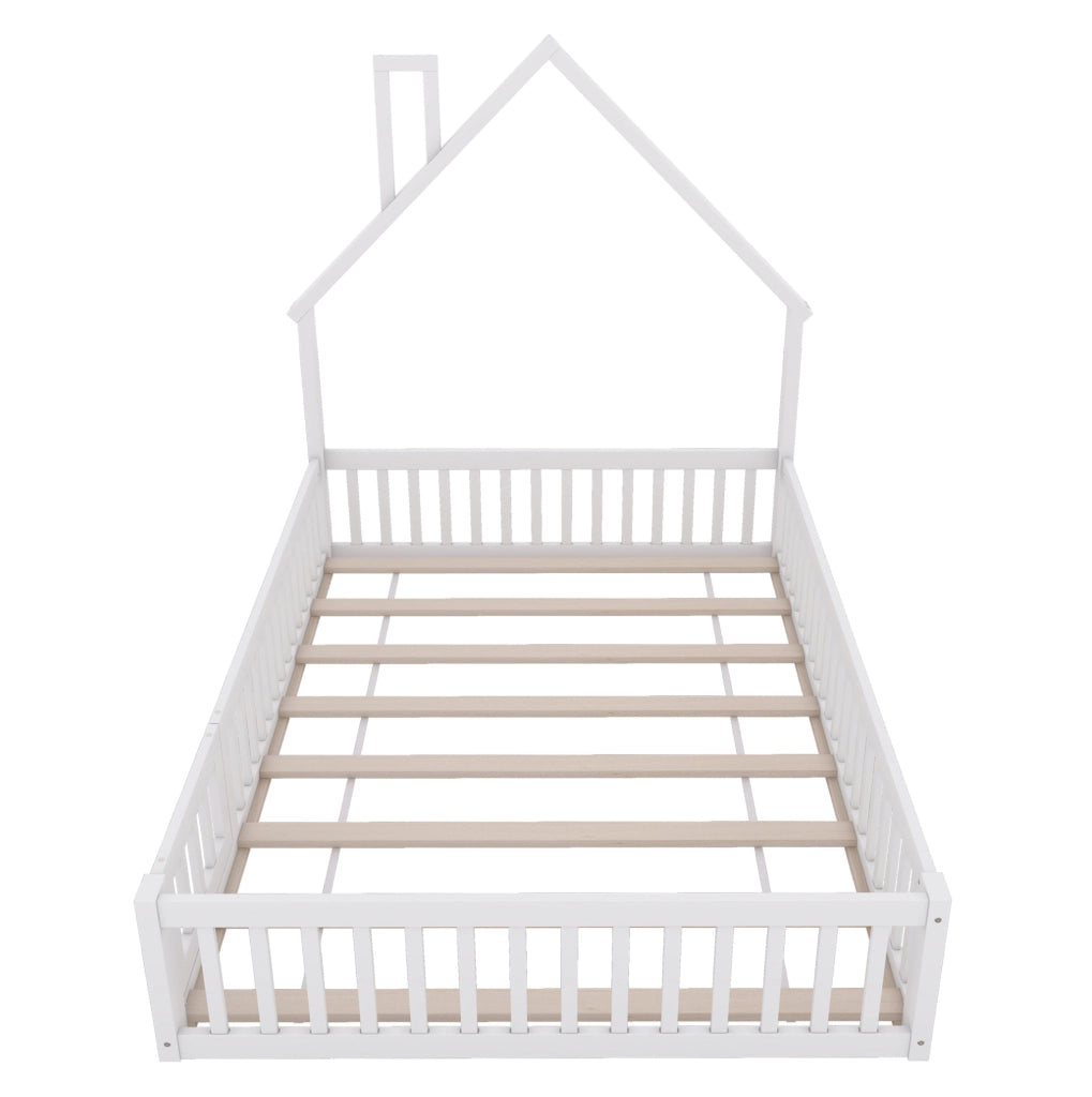 LETTO per bambini a forma di camino 140 x 190 cm in pino e MDF bianco