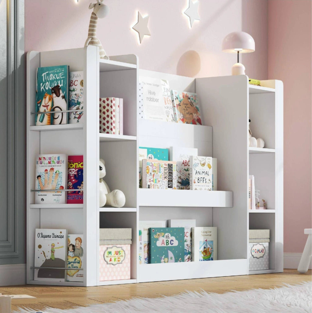 Libreria per Bambini in Legno con Ripiani Aperti e Angoli Arrotondati Bianca per Cameretta