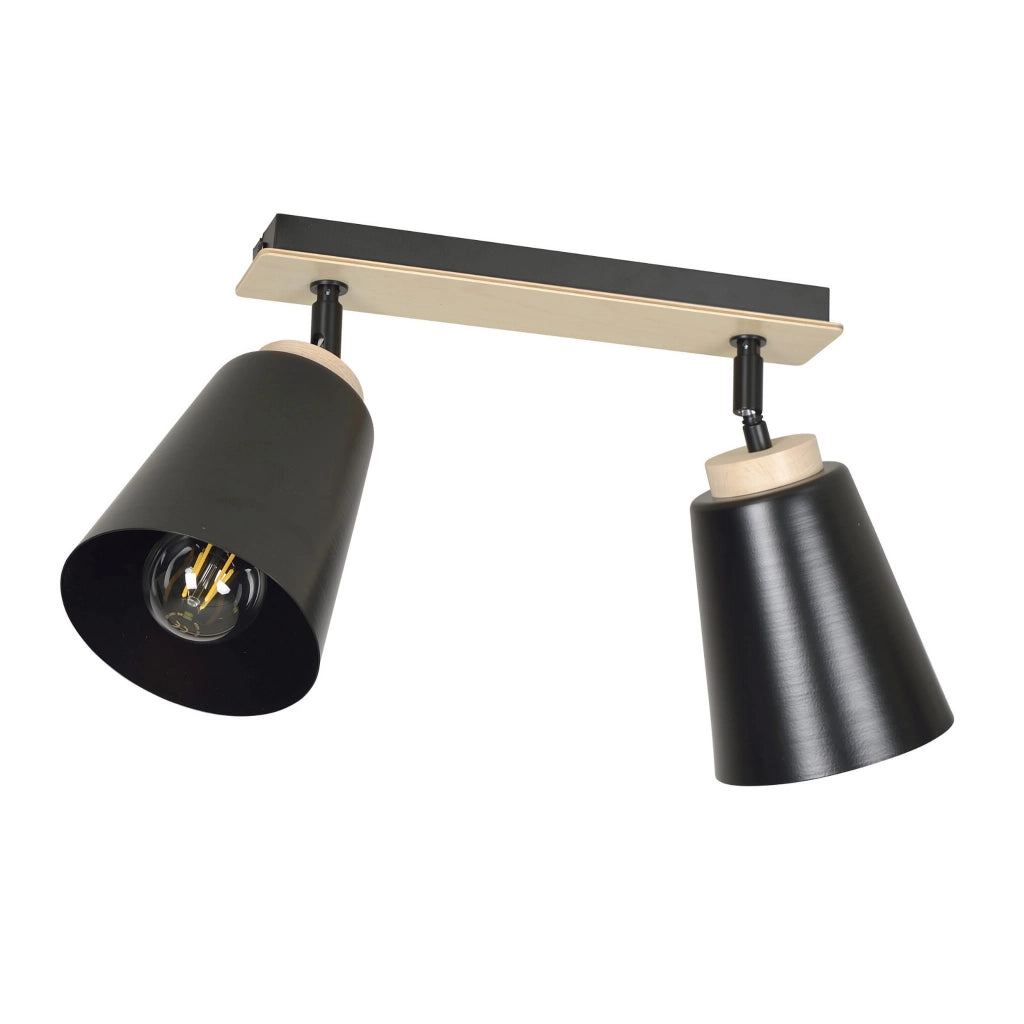 Plafoniera Emibig Atlas 2 luci E27 nero legno 55cm