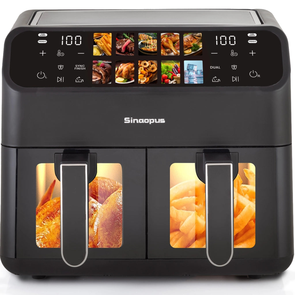 Friggitrice ad aria a doppio cestello 9 l 2000 W con display LED touch temperatura 80–200 °C e timer 60 min nera
