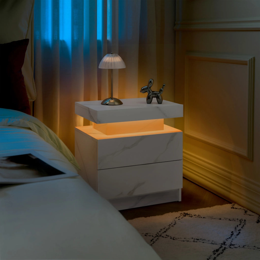 COMODINO LED con 2 cassetti Bianco opaco