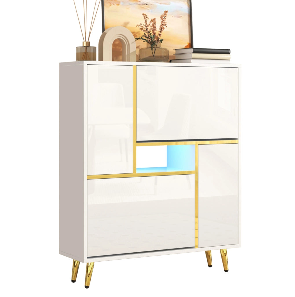 Scarpiera bianca 80x25x96 cm con LED 16 colori e app