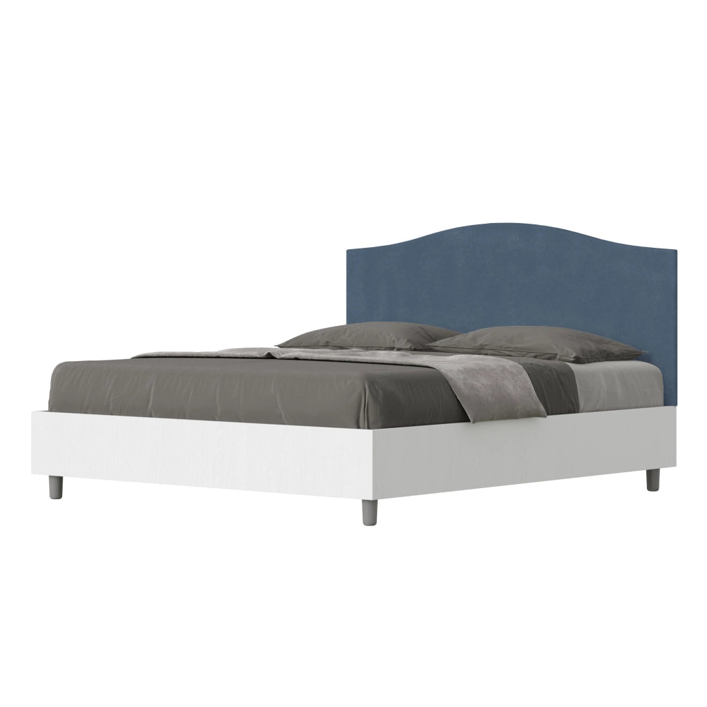 BS COM Letto matrimoniale contenitore 160x200 bianco frassino testata microfibra blu