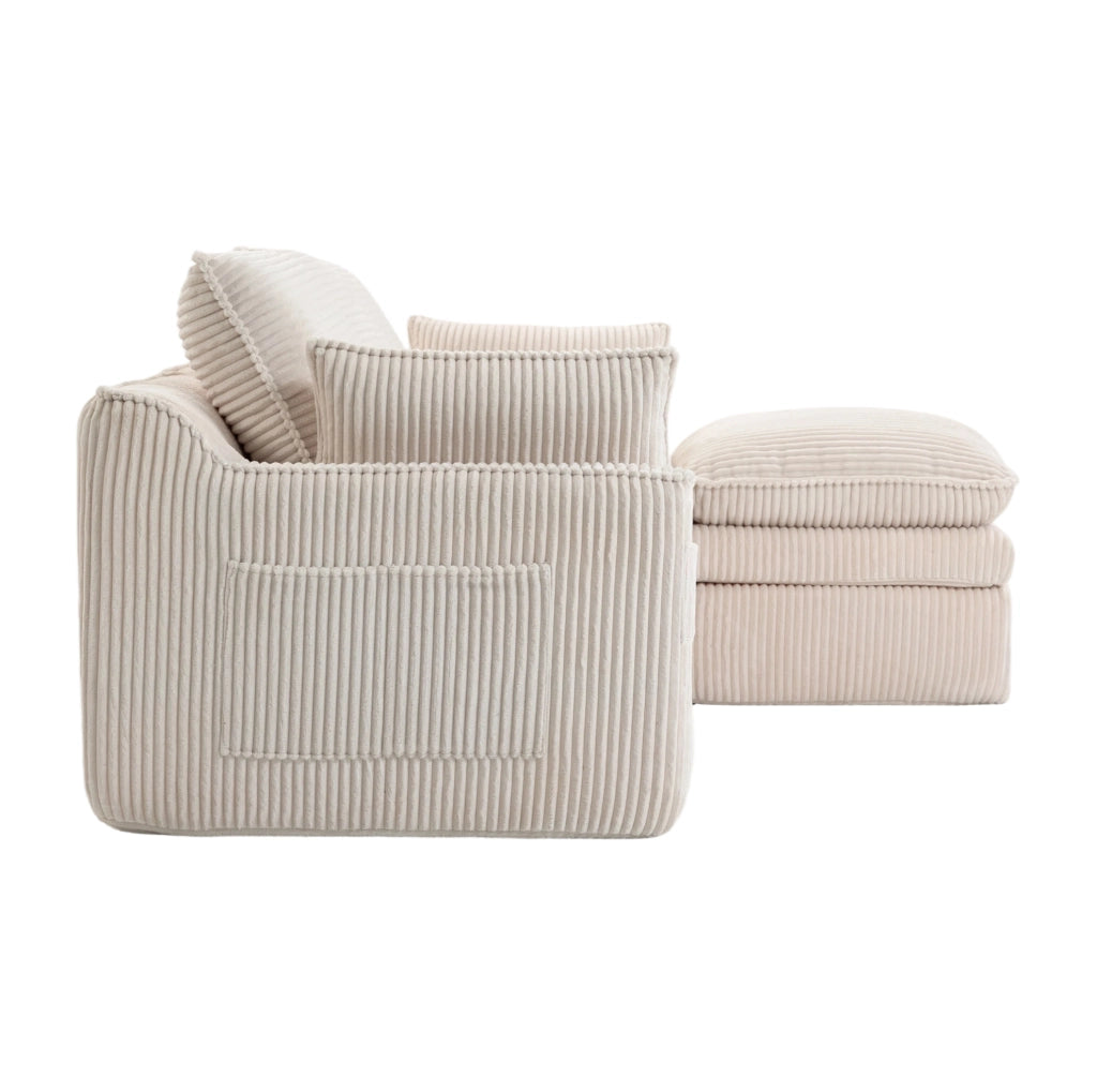 Divano modulare 263x167x85 cm in velluto a coste beige, 3 posti