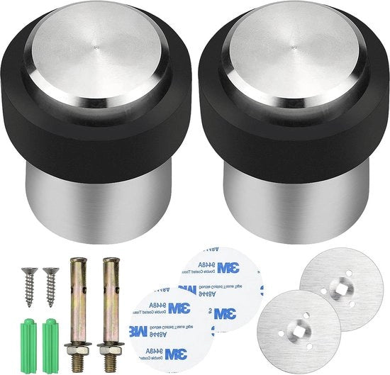 Blocco porta in acciaio inossidabile con fissaggio pavimento e parete design moderno Ø 32 mm argento con anello antiscivolo in gomma