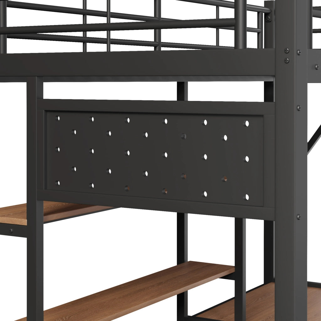 LETTO A SOPPALCO 90x200 cm Metallo e MDF Nero con Scrivania, LED e USB
