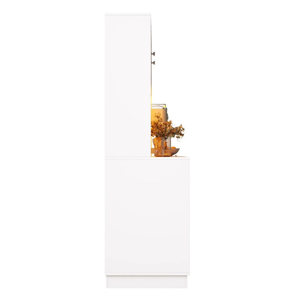 Armadio alto moderno bianco con 8 cassetti, ripiani regolabili e illuminazione LED smart 120×40×183,5 cm