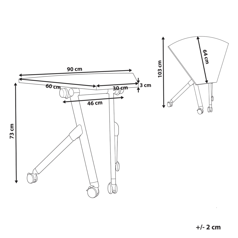 Scrivania pieghevole da ufficio con struttura in metallo marrone scuro e piano in MFC 90 x 64 cm Tavolo pieghevole portatile con rotelle