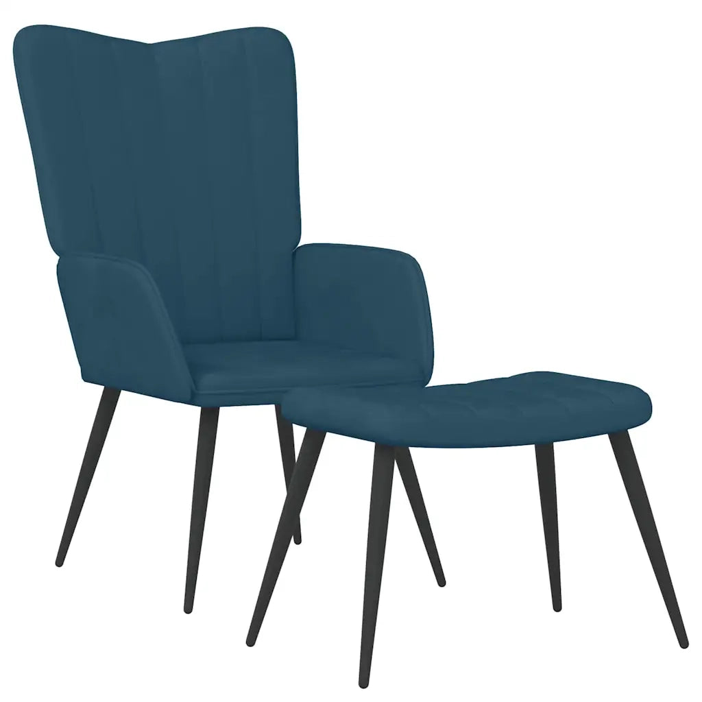 Divano Sedia-Poltrona Relax con Sgabello Blu in Velluto