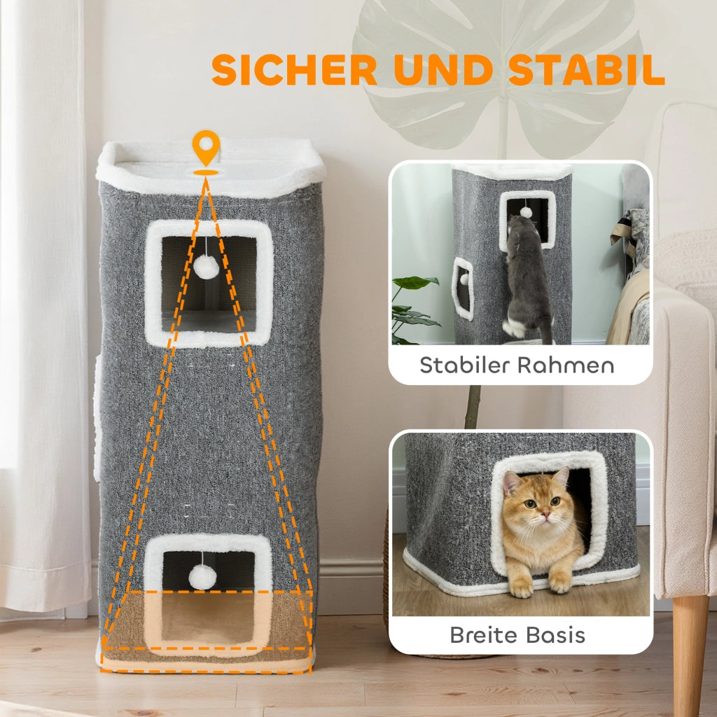 Kratztonne 100 cm Hoch 41 x 41 cm Vierstöckig für 1-2 Katzen Grau