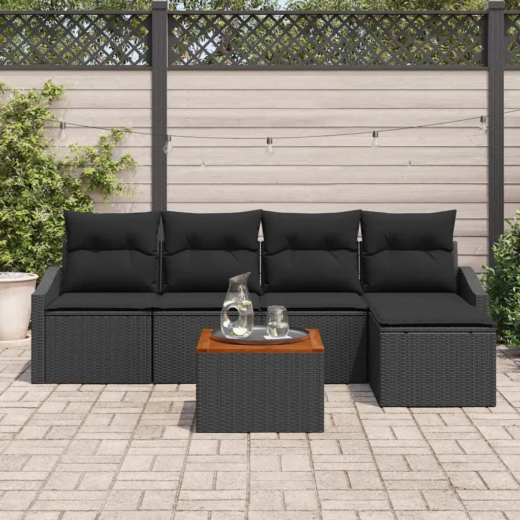 Set Divano da Giardino con cuscino 6 pcs Nero polyrattan