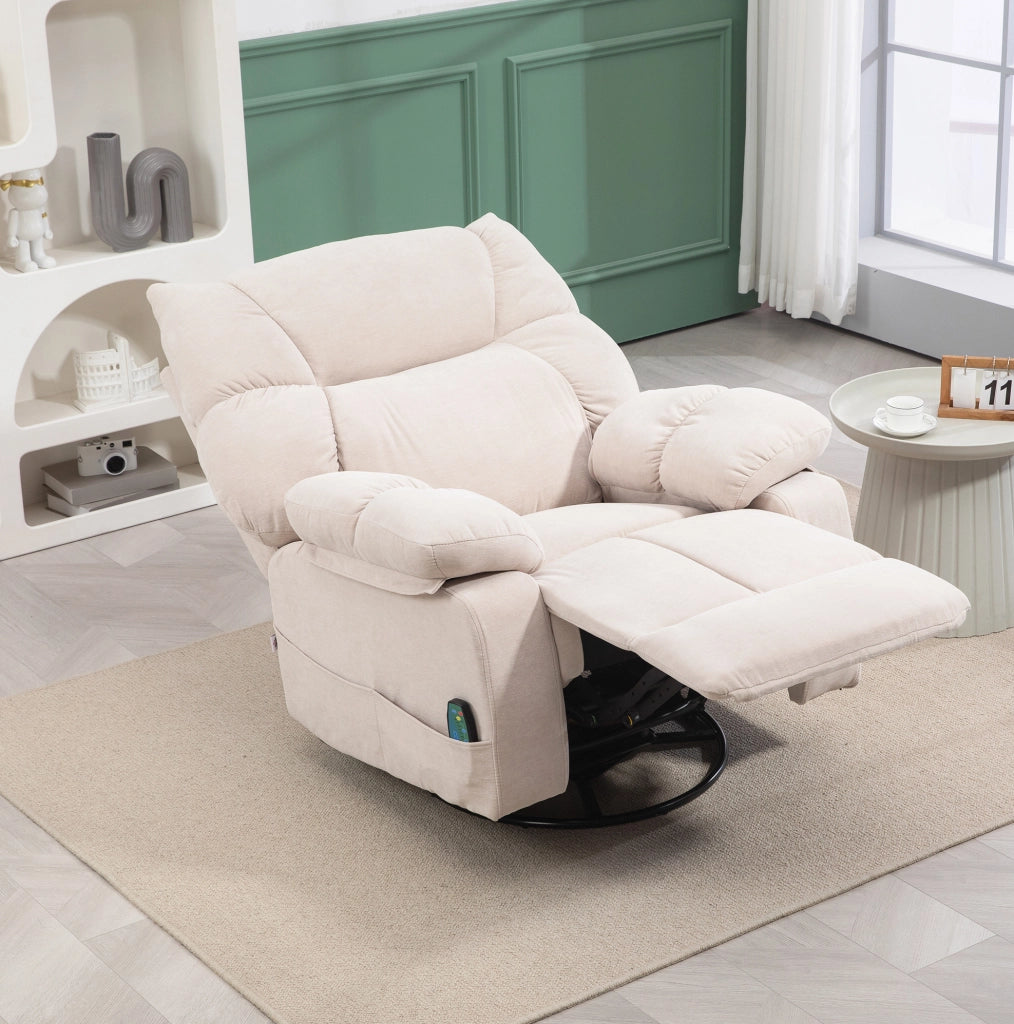 Poltrona relax massaggiante girevole beige con calore