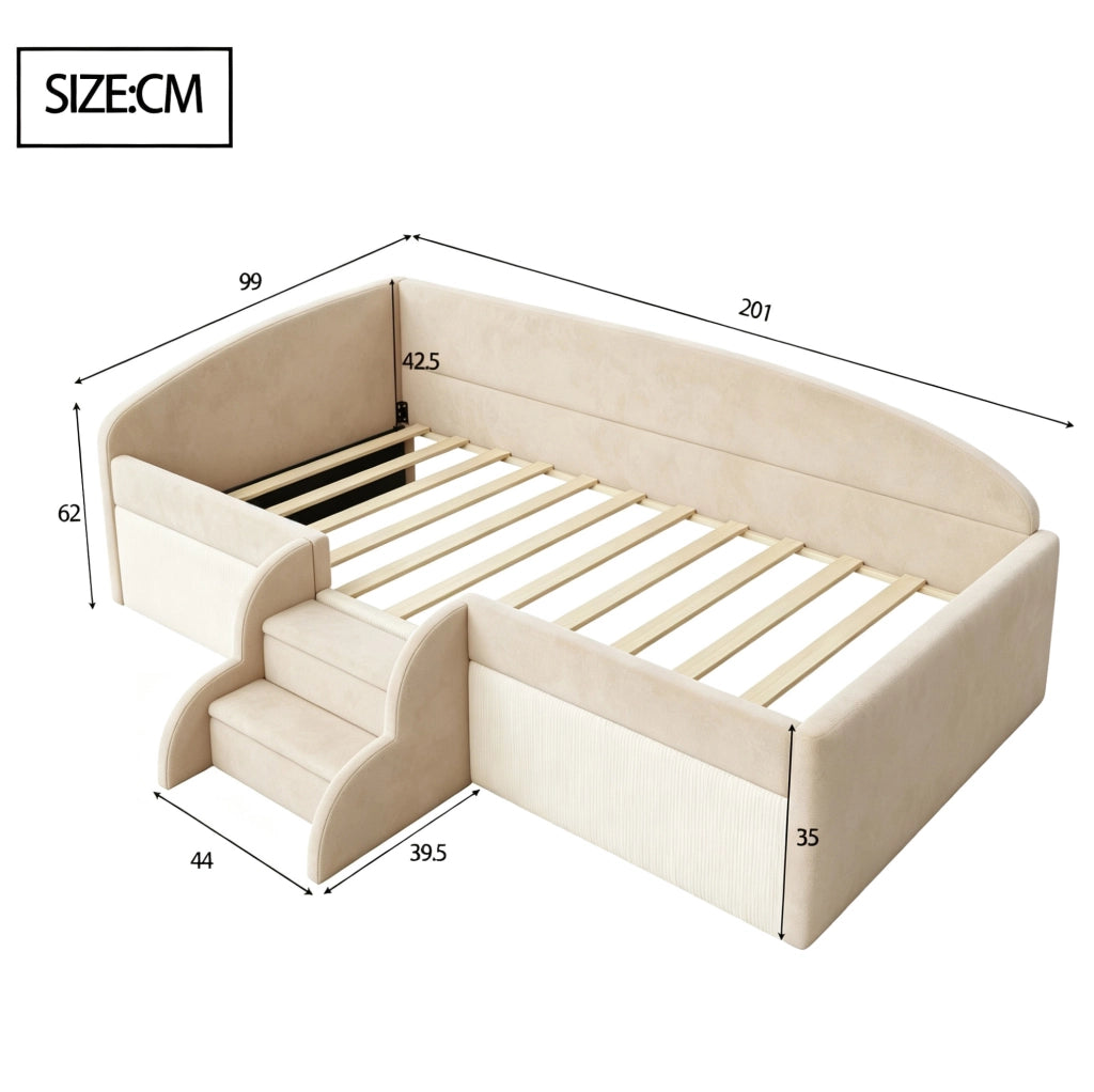 Letto imbottito per bambini 90x190 cm con sponde e gradini
