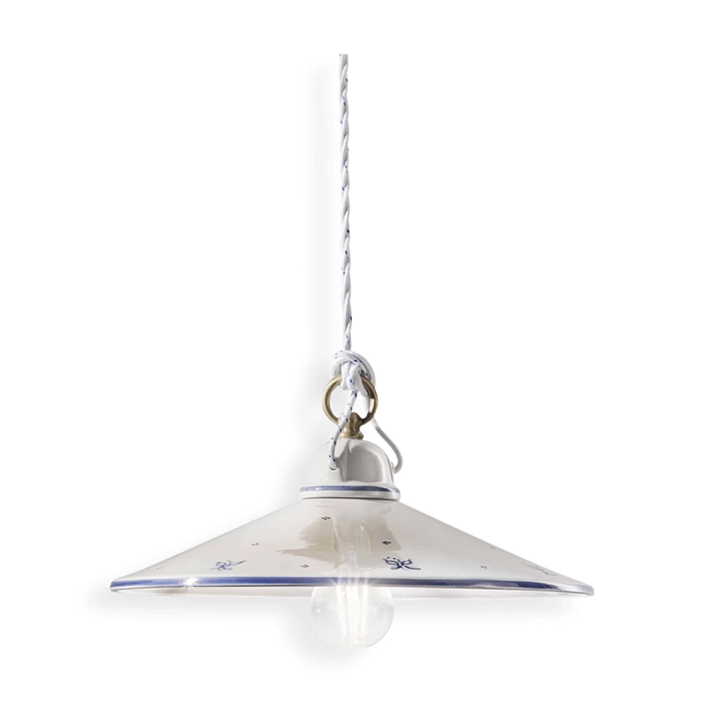 Sospensione Classica Asti Ceramica E Ottone Decorato Filo Blu 30Cm 1 Luce E27