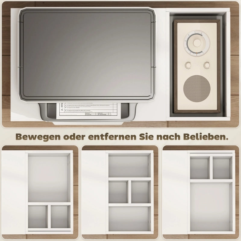 MOBILETTO Portastampante 70 x 34 x 60 cm Bianco in Legno con Ripiani e Ruote