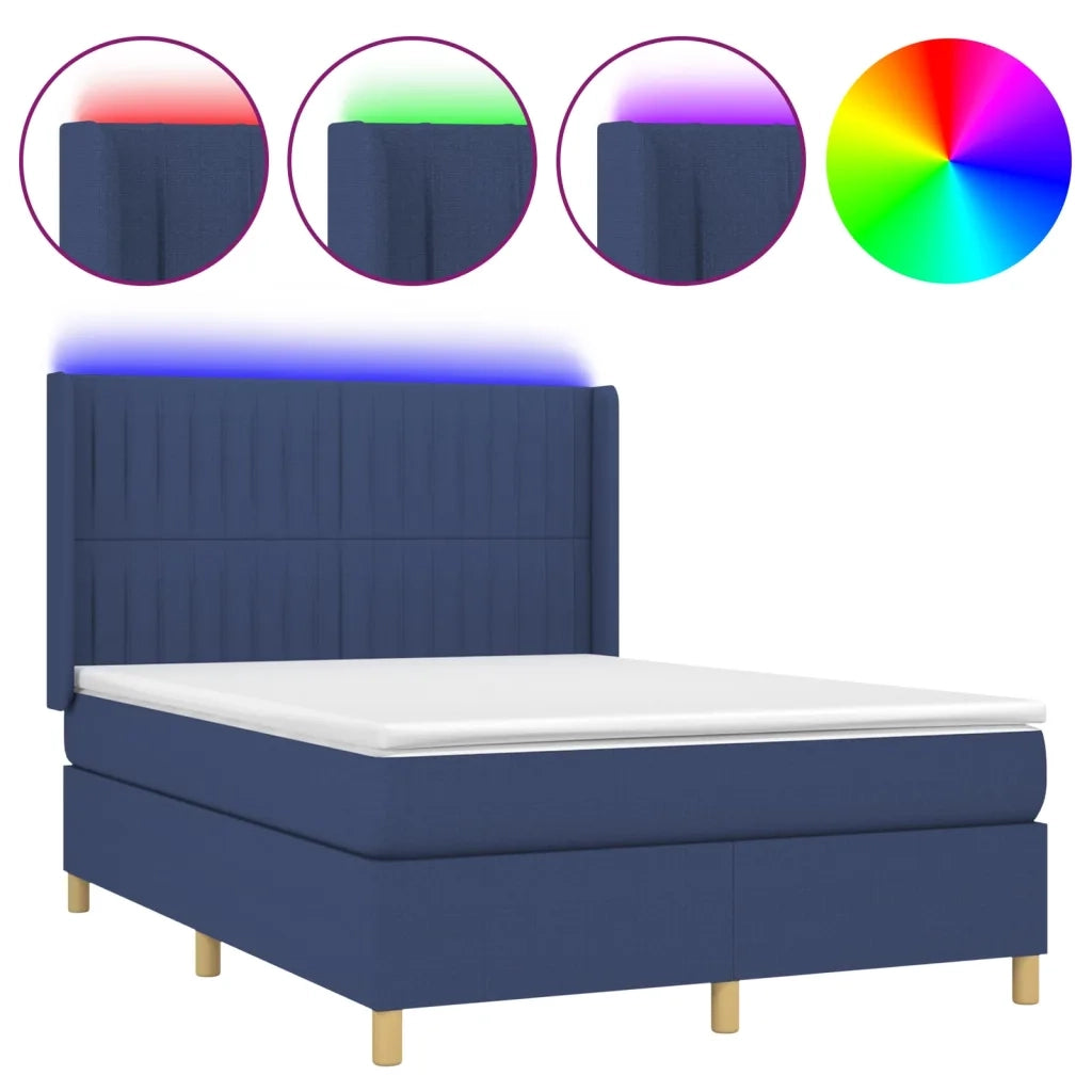 Letto a Molle con Materasso e LED Blu 140x200 cm in Tessuto 3139043