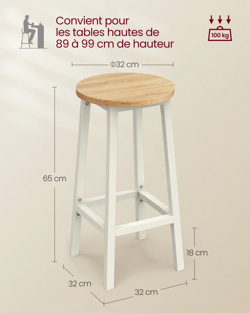 Set di 2 sgabelli alti da bar sedie da cucina struttura in acciaio altezza 65 cm montaggio facile stile industriale beige 12_0007761