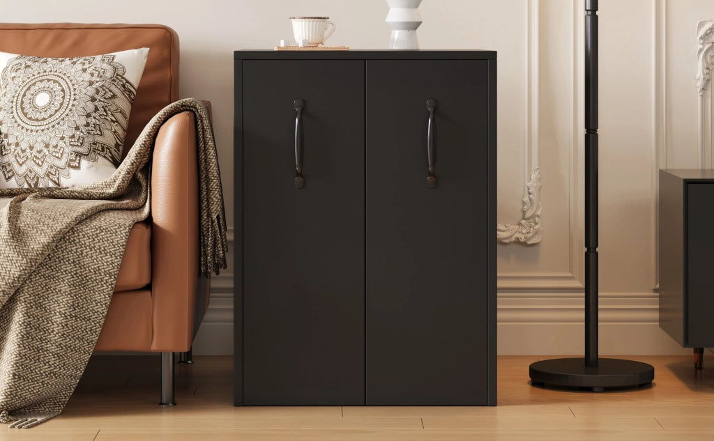 Mobile Sideboard in Nero con Cassetti Laterali Estraibili e Ruote Grandi, Scaffale Compatto per Ufficio e Casa, 52x50x75 cm