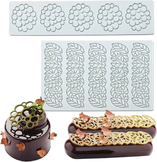 Mallen in Silicone per Decorazione di Torta - 2 Fogli di Forma per Cioccolato, Fondant e Pasta di Zucchero