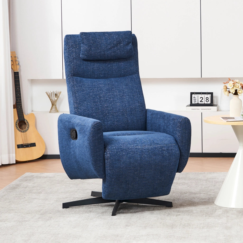 Poltrona Relax Reclinabile con Poggiapiedi ¨C Xylo ¨C Tessuto Chenille Blu, Girevole