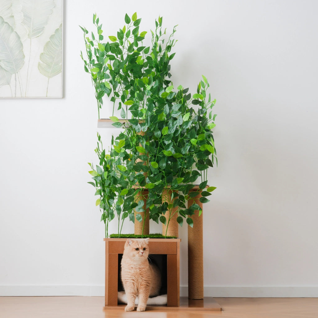 Albero tiragraffi per gatti 158 cm con 3 piattaforme e cuccia; in MDF verde