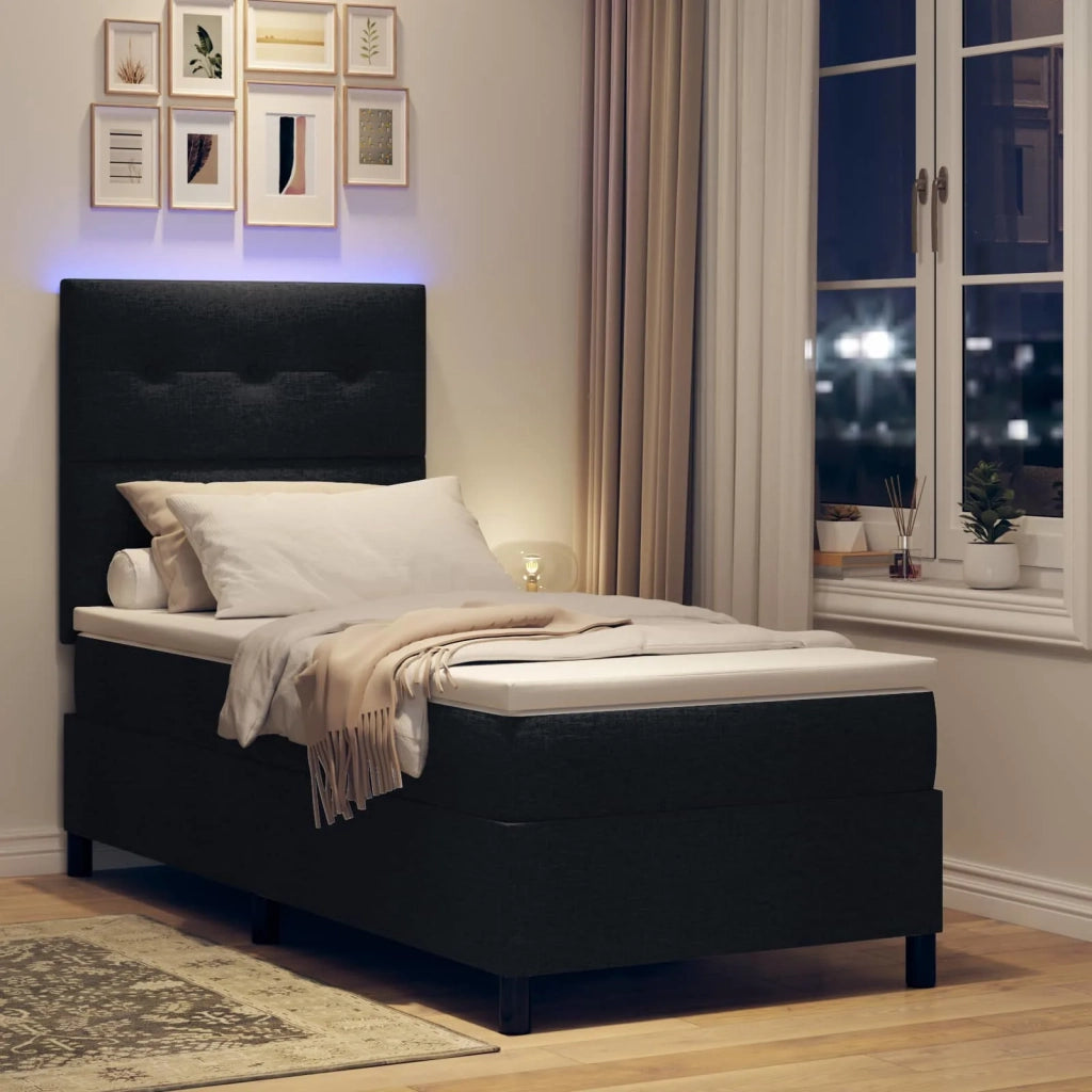 Letto a molle con materasso con led Nero 90 x 200 cm Tessuto