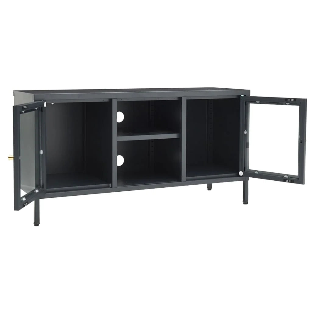 Mobile TV multimediale scaffale TV credenza mobile TV sala da pranzo soggiorno camera da letto antracite 105 x 35 x 52 cm acciaio e vetro antracite 02_0026390