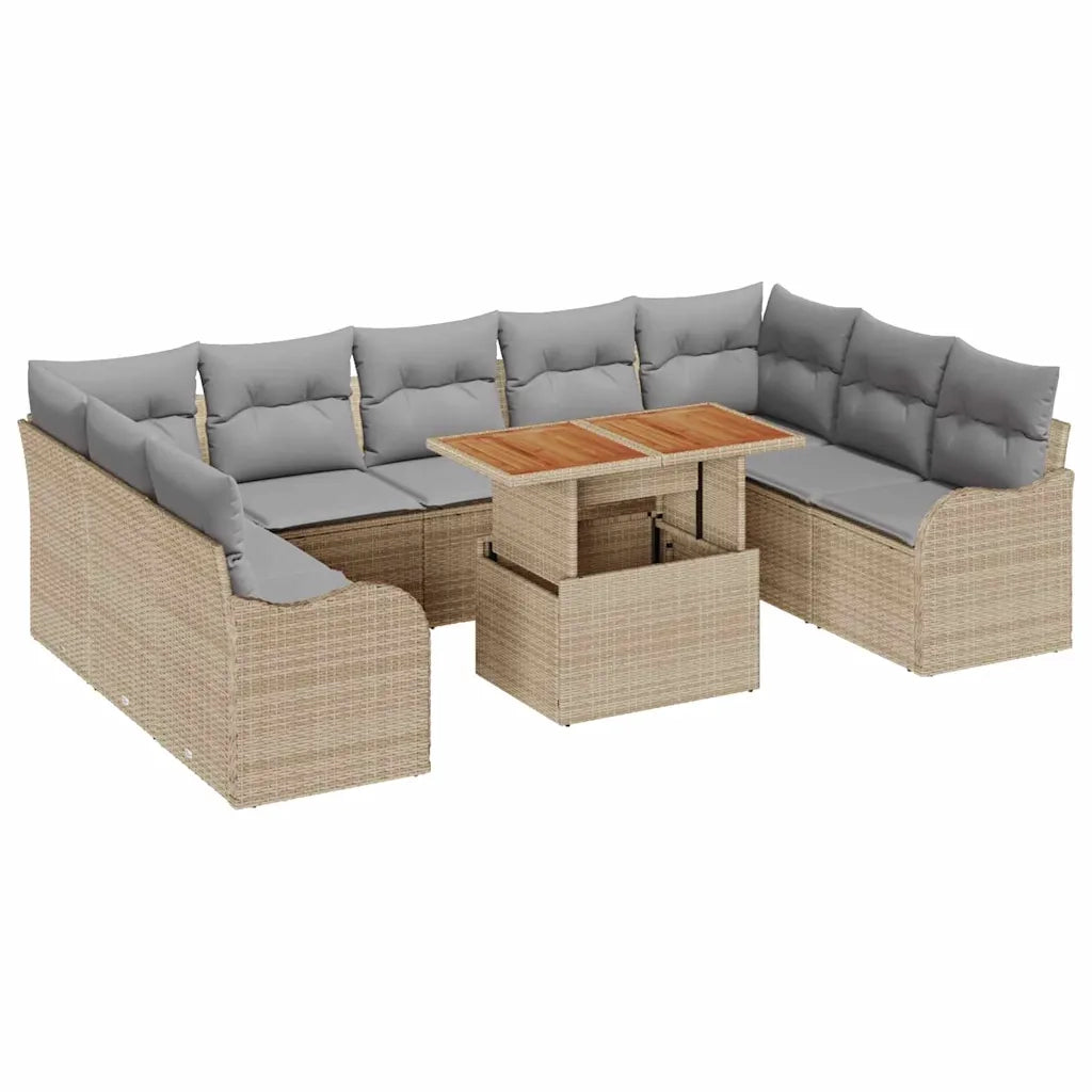 Set Divano da Giardino con cuscino 10 pcs beige e grigio chiaro