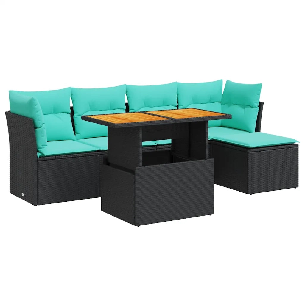 Set Divano da Giardino 6 pz con Cuscini Nero in Polyrattan 3326913