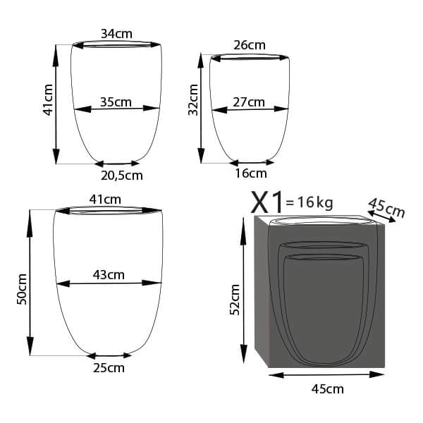 Set di 3 vasi in Fibra sintetica cm 27x27x32 - MARSHALL