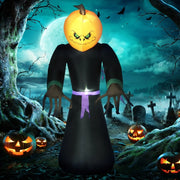 Fantasma gonfiabile con zucca 210 cm in poliestere nero e arancione con LED per Halloween interno ed esterno