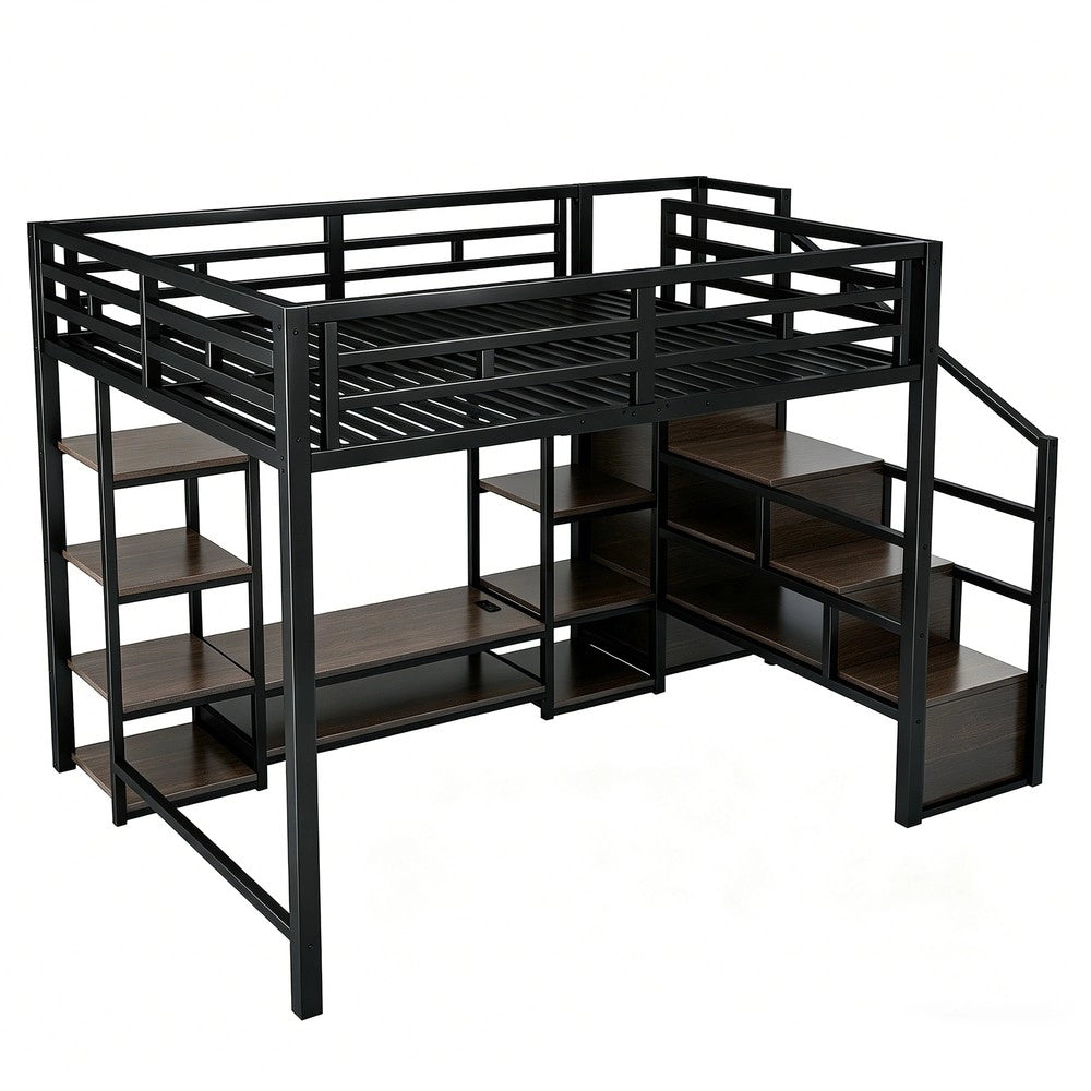 Letto a castello 140x200 - Zephmum - con TV-St?nder, presa di corrente, scala di sicurezza