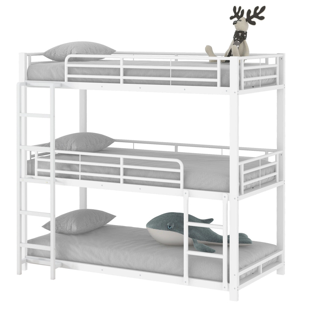 Letto a castello triplo in metallo 90 x 200 cm con scala fissa; bianco