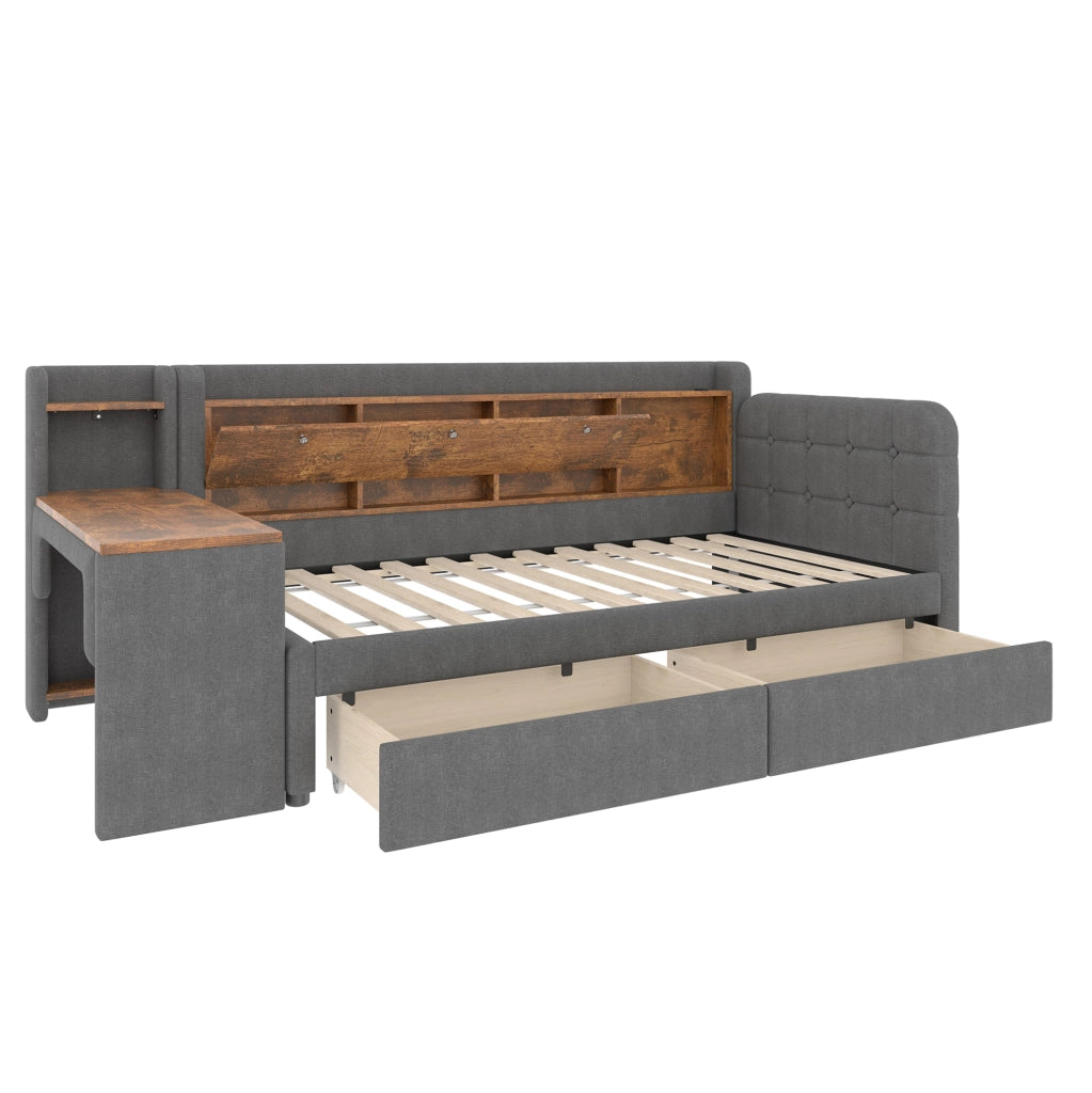 Letto multifunzione 90x200 cm con cassetti, scrivania e porte USB
