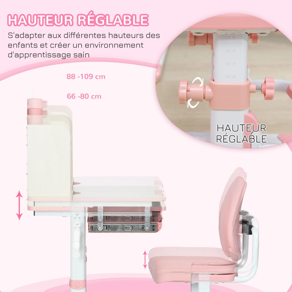 Scrivania regolabile per bambini con sedia ¨C Minimal ¨C rosa 80x52x88-109cm