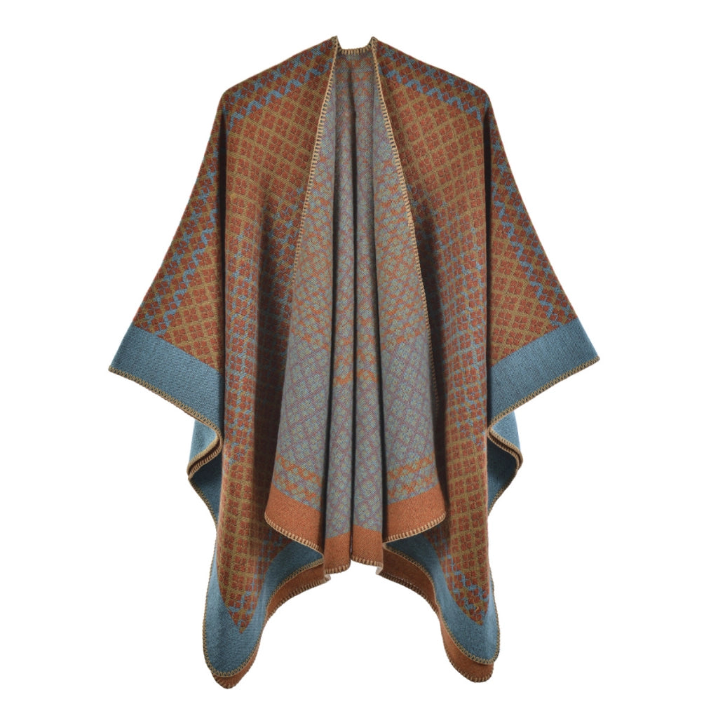 Cappotto/scialle con motivo geometrico a rombi, caldo mantello/cappotto da donna in maglia per autunno e inverno.