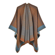 Cappotto/scialle con motivo geometrico a rombi, caldo mantello/cappotto da donna in maglia per autunno e inverno.