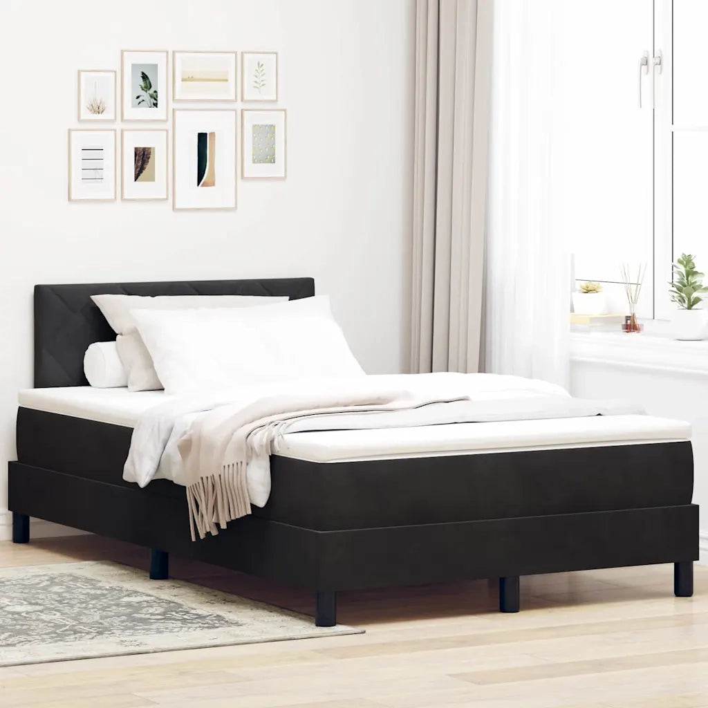 Letto a Sorgente LED con materasso Nero 120 x 190 cm Velluto