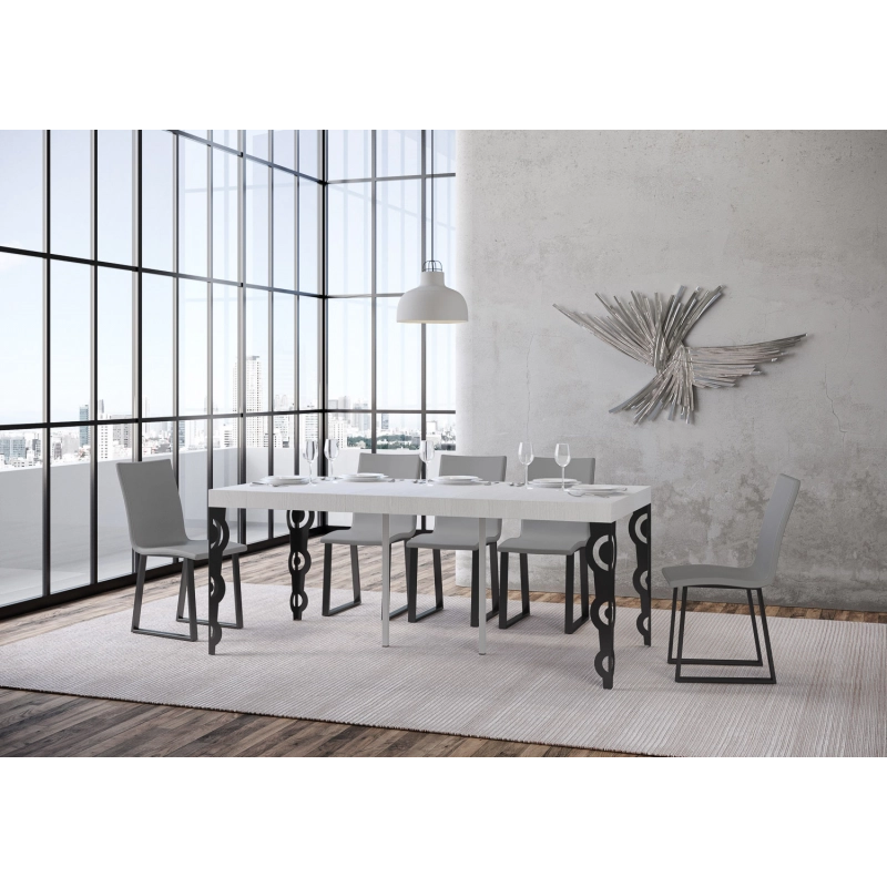 Consolle allungabile 90x40/196 cm Karamay Small Premium telaio Antracite - Bianco Frassino