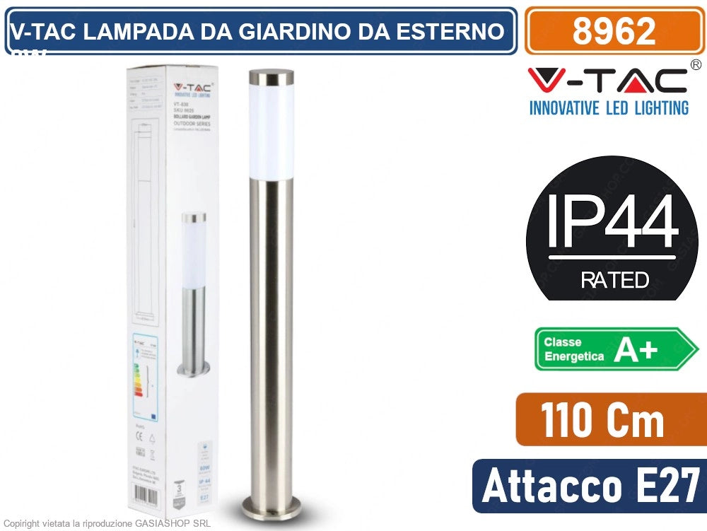 V-TAC VT-838 LAMPIONE PORTALAMPADA DA GIARDINO PER LAMPADINE E27 CON FISSAGGIO A TERRA IP44 110CM - SKU 8962