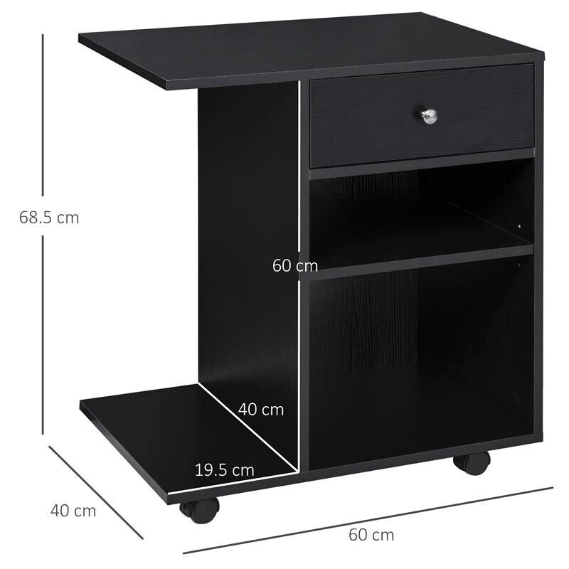 MOBILE PORTA STAMPANTE IN LEGNO NERO CON 1 CASSETTO 2 RIPIANI MENSOLA CPU