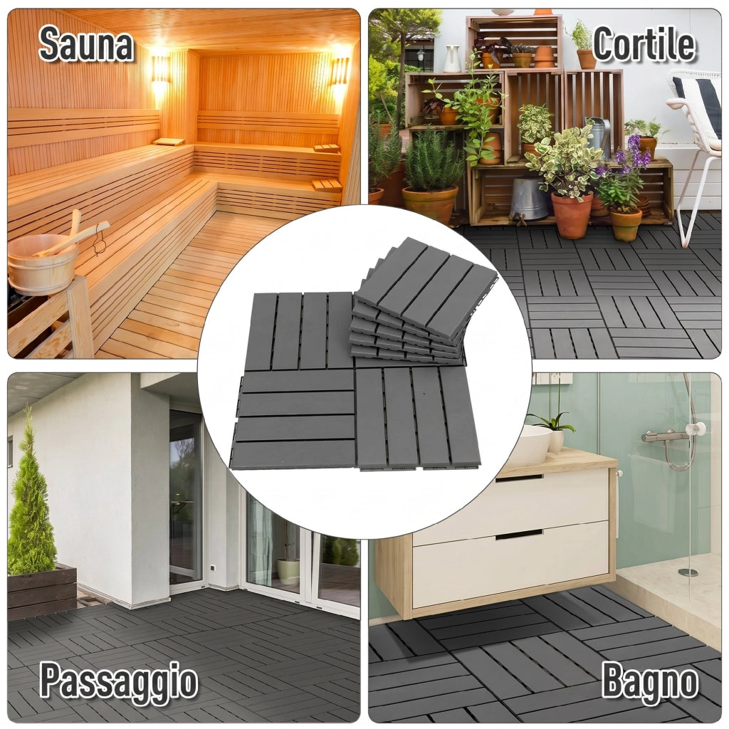Set Piastrelle per Pavimenti Esterni ¨C zephmum ¨C Nero, Polipropilene, 30x30x2cm