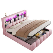 Letto matrimoniale 180 × 200 cm con contenitore idraulico; LED; USB e porta Type-C; senza materasso; rosa