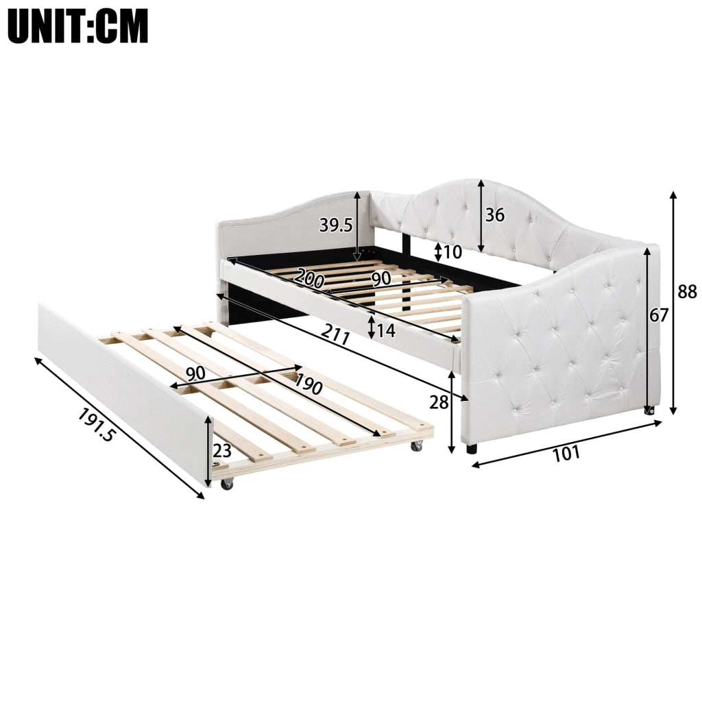 Letto singolo 90x200 cm con letto estraibile in lino beige HOMVRA
