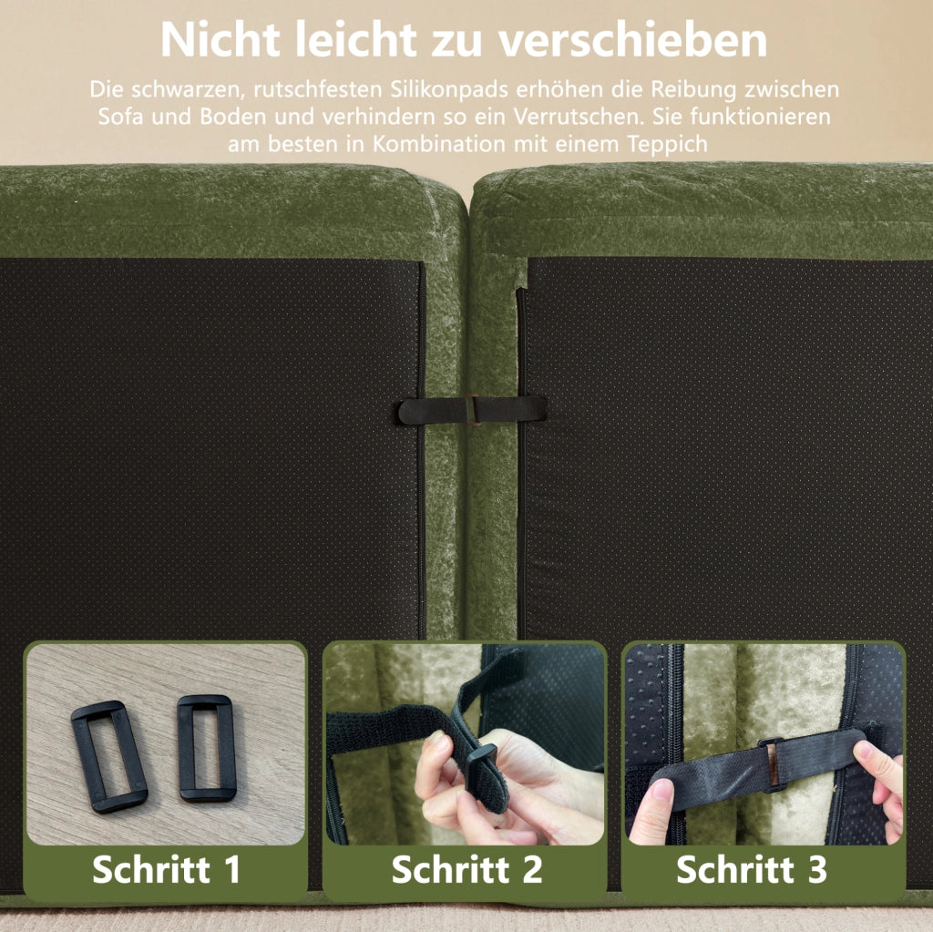 Divano modulare senza struttura in chenille verde con schiuma 32D ad alta densità