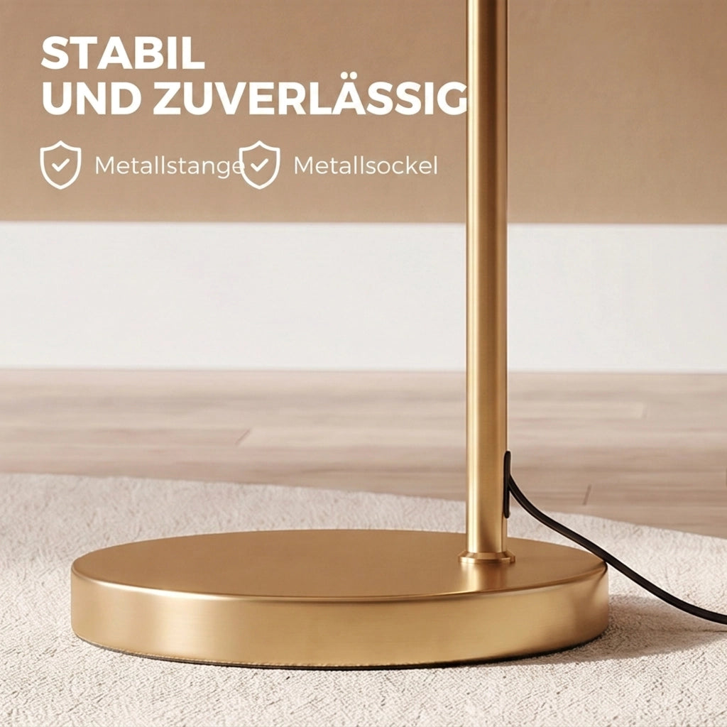 Lampada da terra moderna in acciaio oro e paralume in tessuto bianco con attacco E27 e interruttore a pedale 47 x 37 x 153 cm