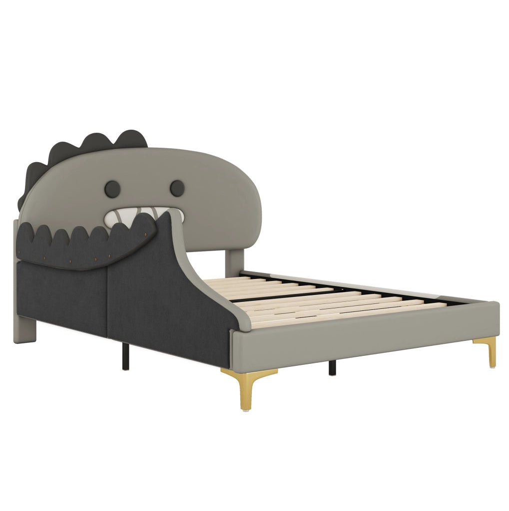 Letto per bambini 140x200 cm a forma di dinosauro cartoon in PU grigio